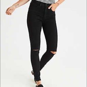 American Eagle Hi Rise Ripped Black Jeggings